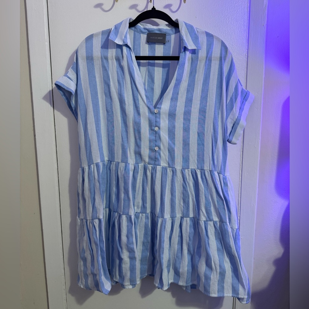 Blue and White Striped Babydoll Dress